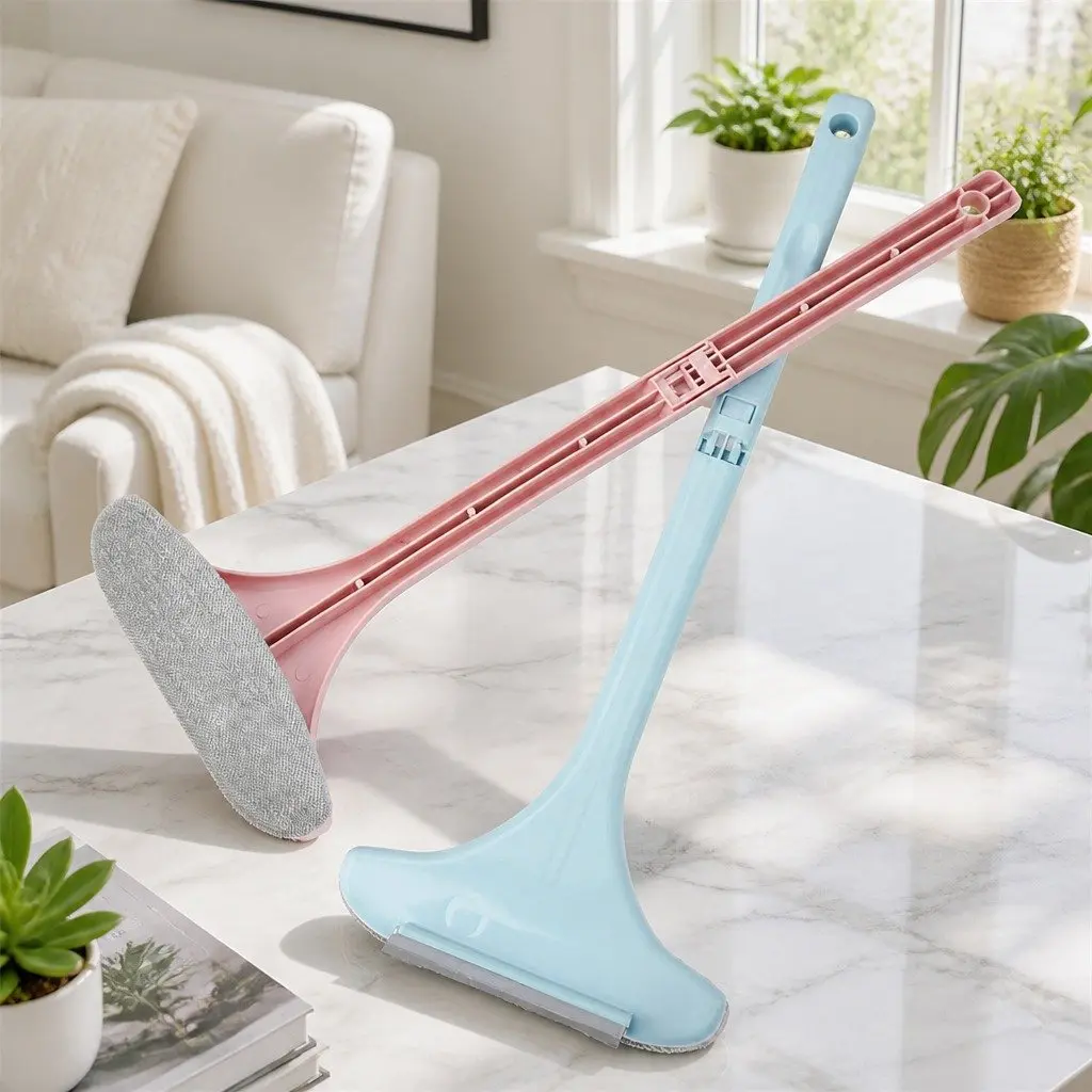 Multifunctional Double Sided Window Cleaner Brush Pink with Fine Bristles for Effective Dust and Grime Removal