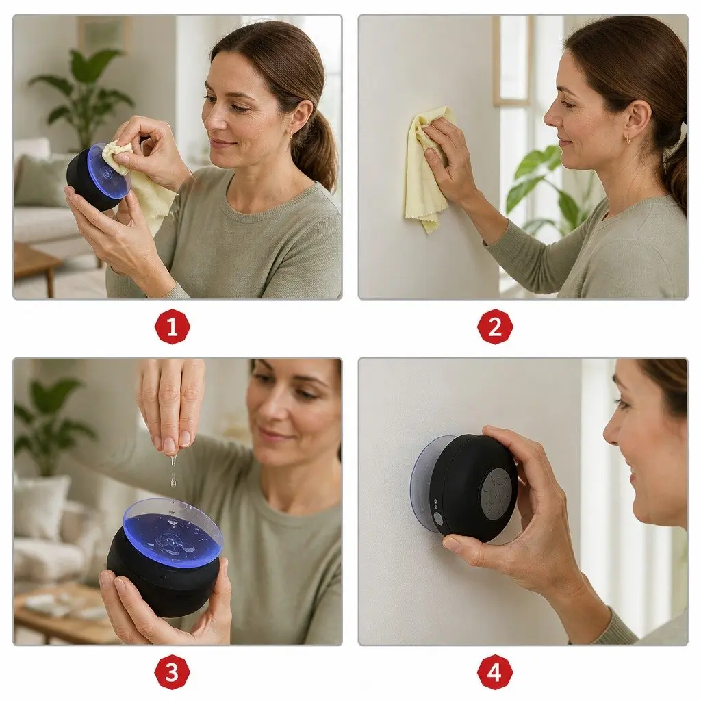Portable Bluetooth Speaker Black Suction Cup Waterproof Hands-Free Calls