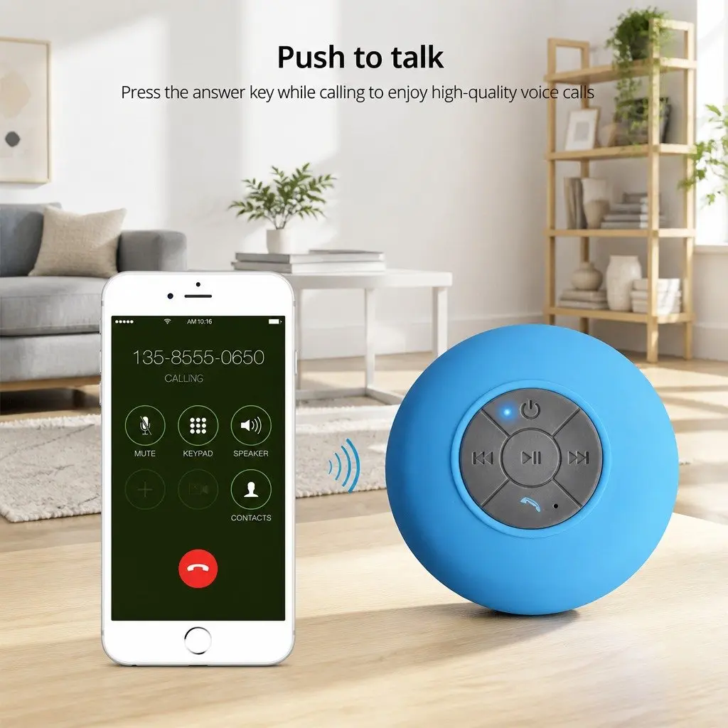 Portable Bluetooth Speaker Yellow Suction Cup Mount Waterproof Hands-Free Music Player
