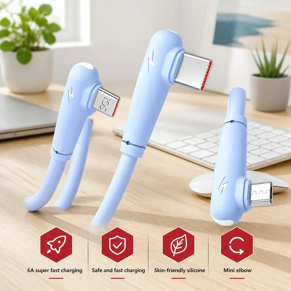 66W Fast Charging 3-in-1 Cable Elbow Liquid Silicone Connector