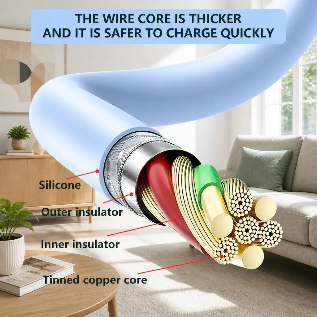 66W Fast Charging 3-in-1 Data Cable Elbow Liquid Silicone Blue