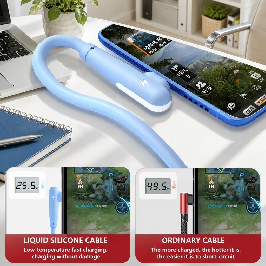 66W Fast Charging 1.8m Three-In-One Data Cable Elbow Liquid Silicone Green