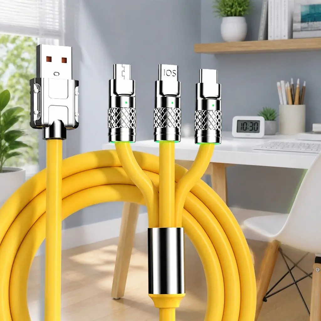 120W Fast Charging Cable Three-In-One Data Line Yellow