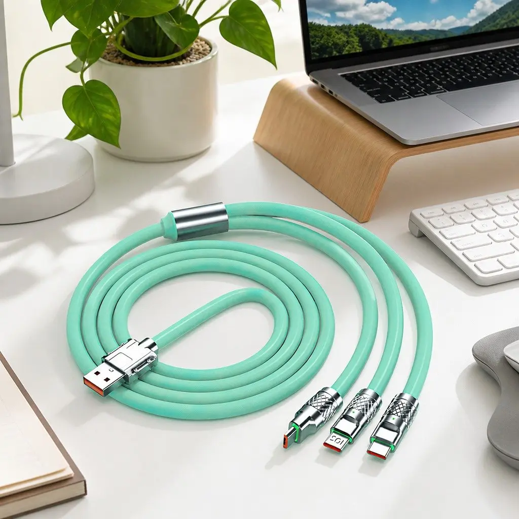 120W Fast Charging Cable 3 in 1 Universal Data Line Green
