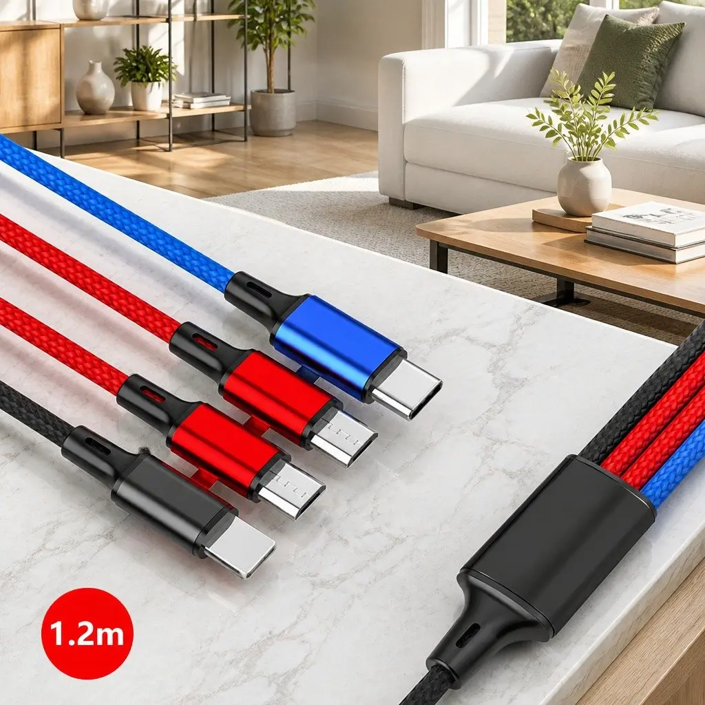 4-in-1 USB Charging Cable Nylon Woven Fast Charge Multi Device