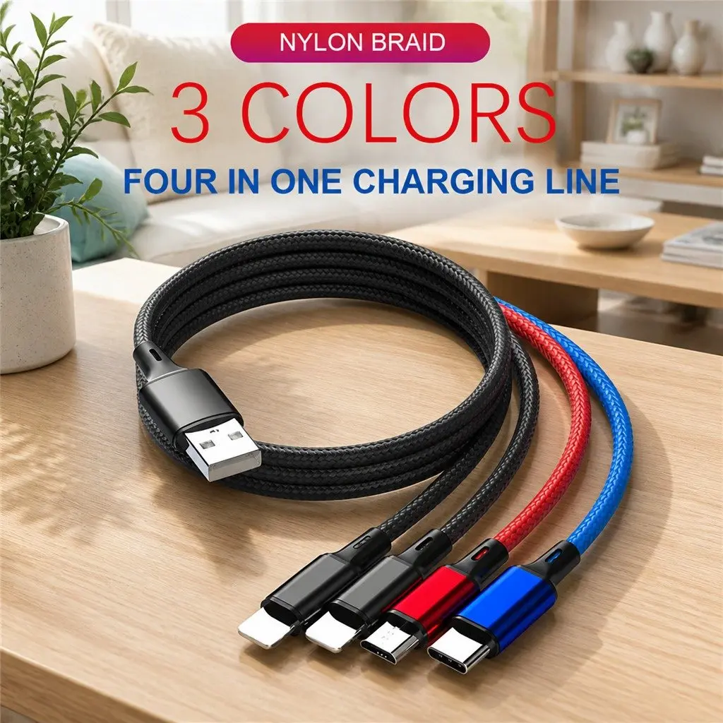 4-in-1 USB Charging Cable Nylon Woven Fast Charge Multi Device