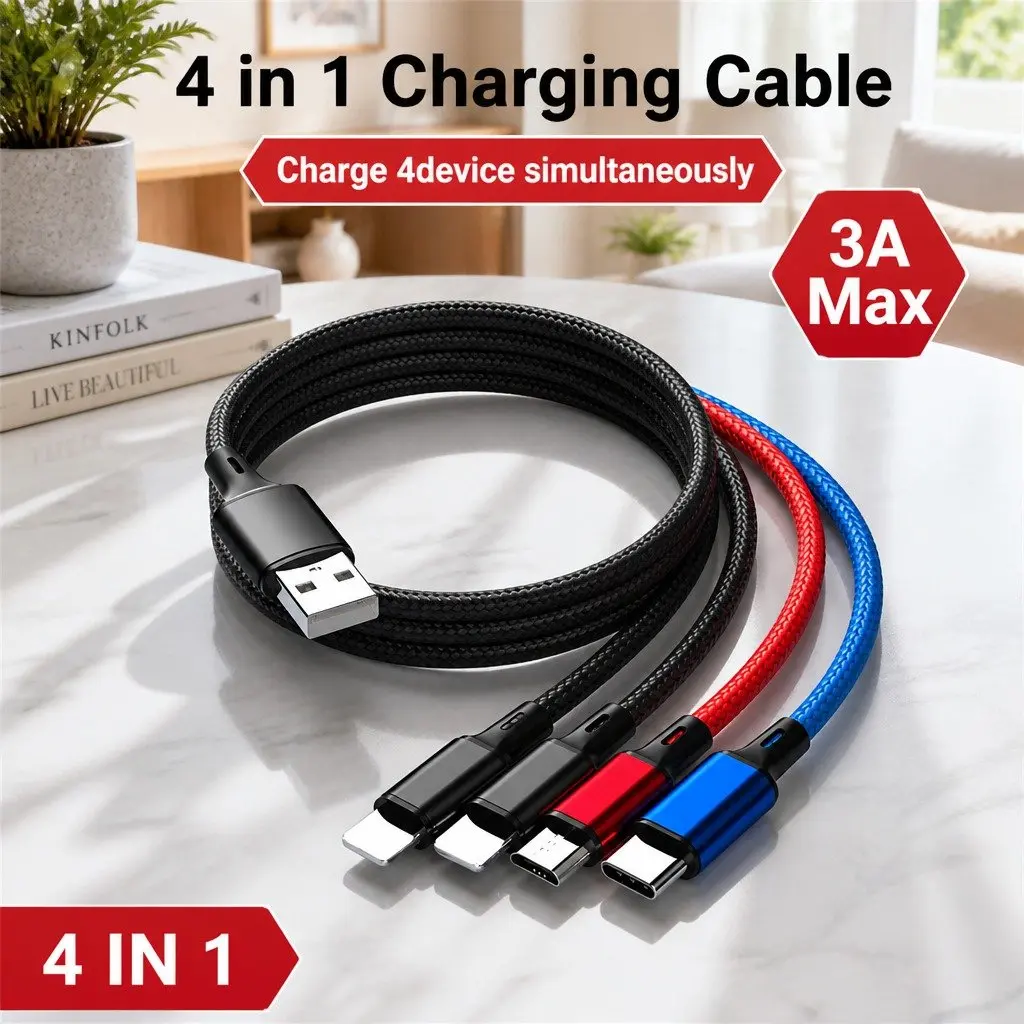 4-in-1 USB Charging Cable Nylon Woven Fast Charge Multi Device