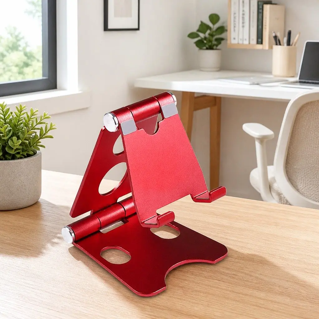 Portable Foldable Phone Holder Adjustable Multi-Function Metal Stand Red 10X8X6cm