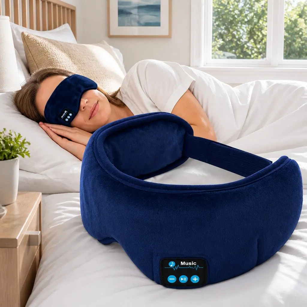 Bluetooth 5.0 Wireless Stereo Sleep Eye Mask Headphones for Music and Rest