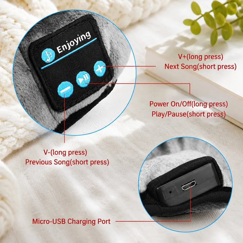 Bluetooth 5.0 Wireless Stereo Sleep Eye Mask Headphones for Music and Rest