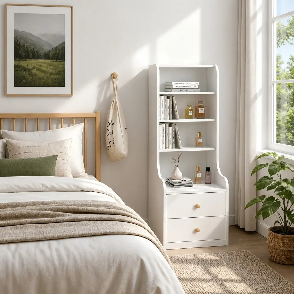 Bedside Table Tall Minimalist Storage Cabinet with Drawers White