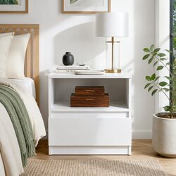 Compact Modern Bedside Table in Warm White Finish