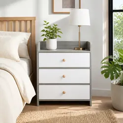Elegant Light Gray Bedside Table with 3 Drawers