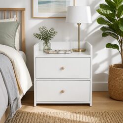 Space-Saving Bedside Table with Double Drawers in White