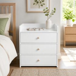 Stylish Nightstand with Three Drawers in Warm White