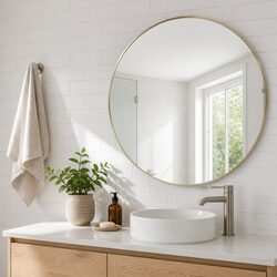 Circular Wall Mirror with Vintage Metal Frame Gold Vanity Round Decorative Home