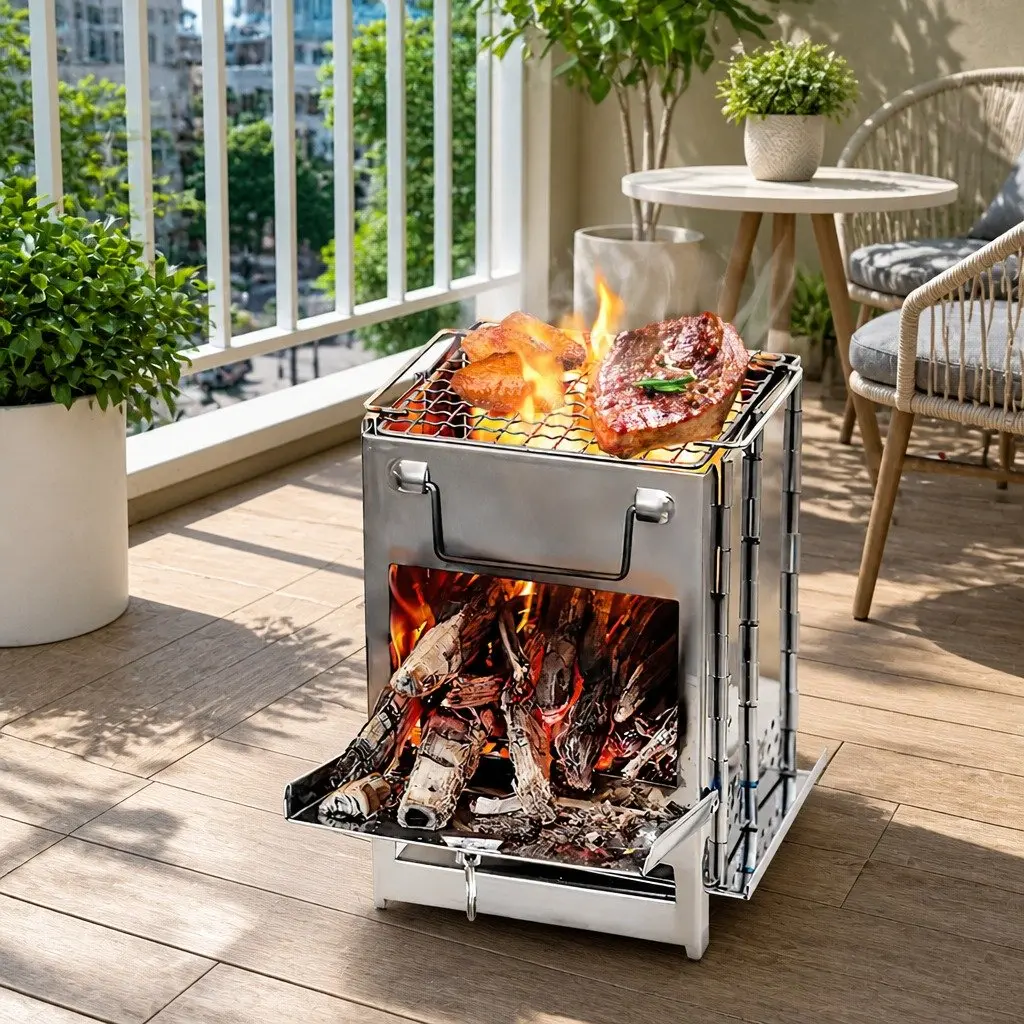 Portable Folding Charcoal Camping Stove High Temperature Resistant Outdoor BBQ Cooker