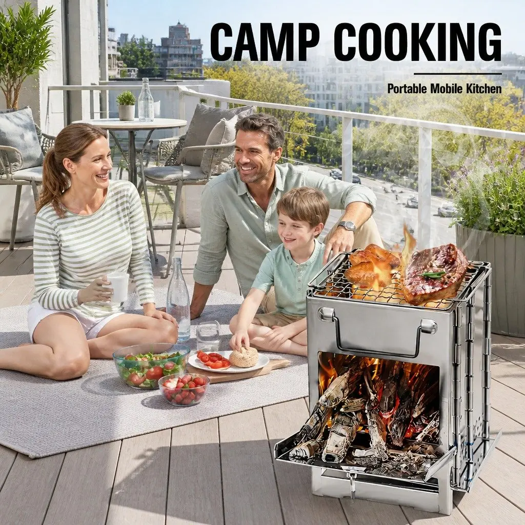 Portable Folding Charcoal Camping Stove High Temperature Resistant Outdoor BBQ Cooker
