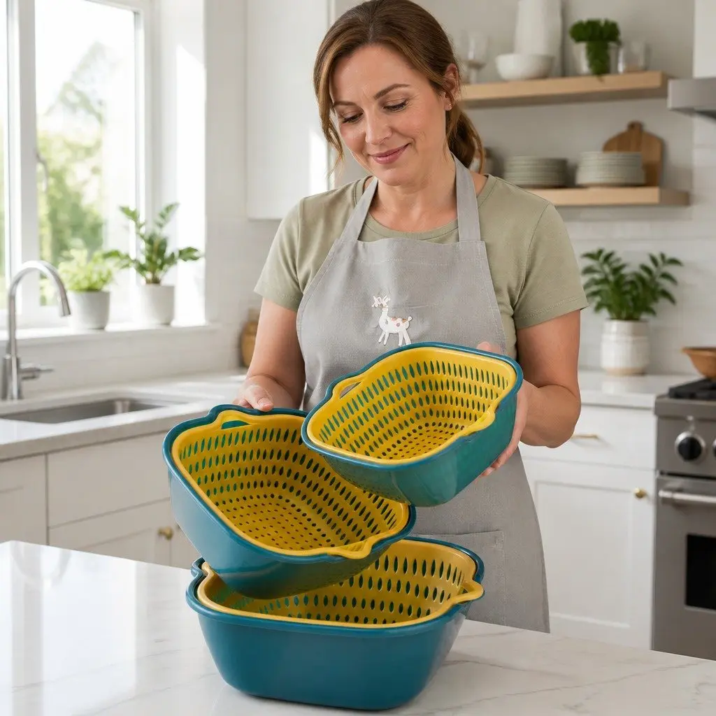 Fruit Vegetable Storage Basket Set Six-Piece Double-Layer Kitchen Organiser
