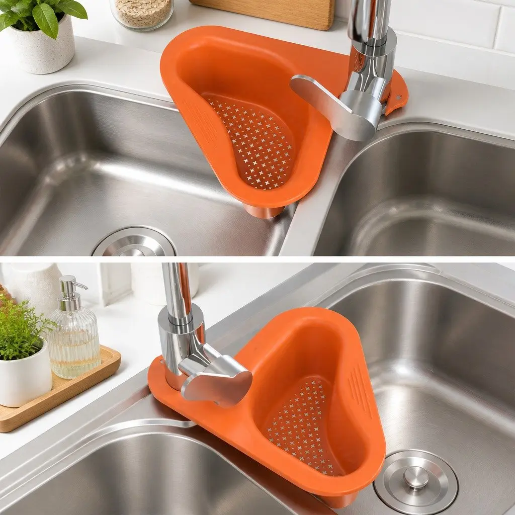 Kitchen Sink Drain Basket Yellow Non-Slip Stable Hanging Storage Rack