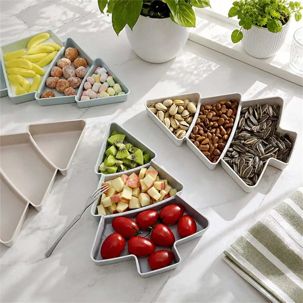 Small Tree Design Split Dry Fruit Plate Snack Food Storage Household White