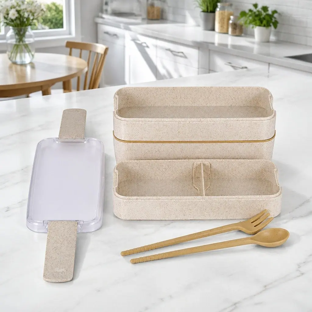 Bento Lunch Box 900ml Leakproof Flexible Lock Seal Container with Removable Compartment Tray
