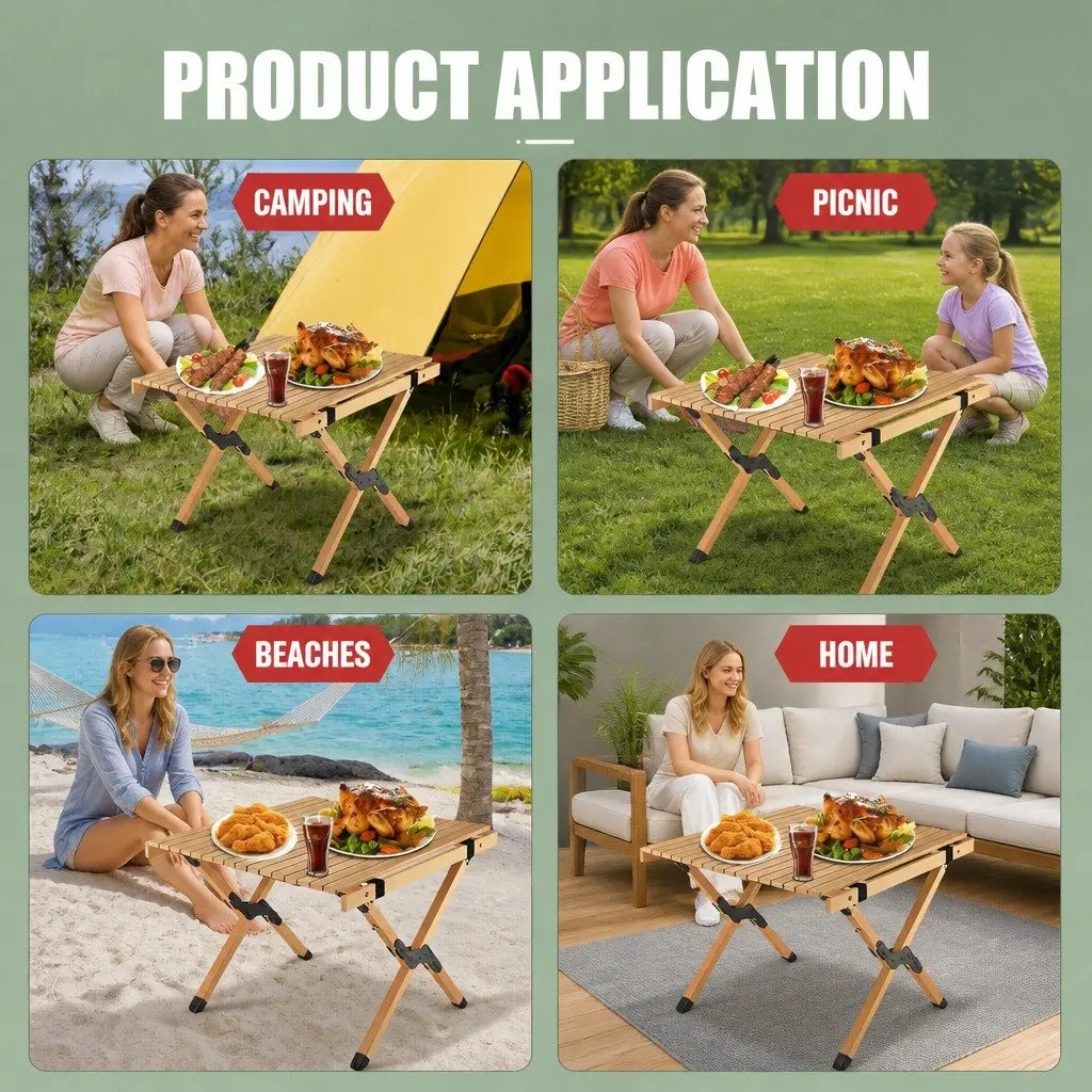 Camping Table and Chairs Set Portable Folding Beach Furniture Lightweight Beech Wood