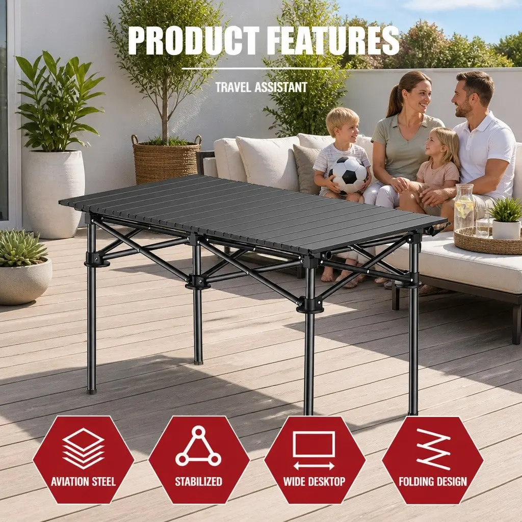 Folding Camping Table Outdoor Picnic Storage Rack Portable Black Design