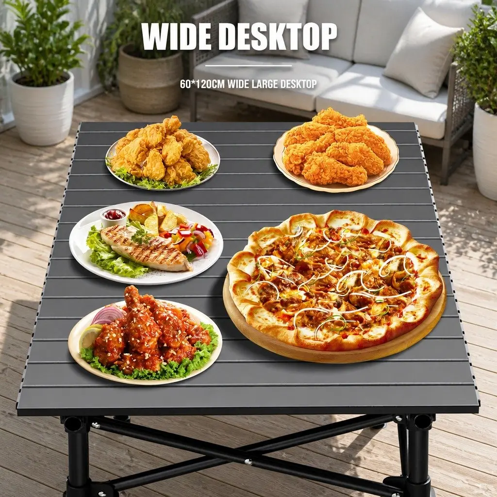 Folding Camping Table Outdoor Picnic Storage Rack Portable Black Design