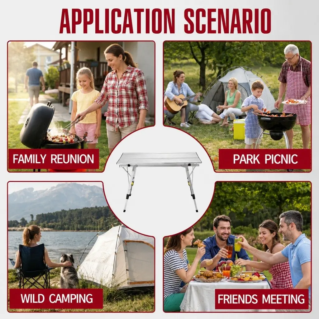 Folding Camping Picnic Table Outdoor Portable Desk Lifting Chicken Roll Storage