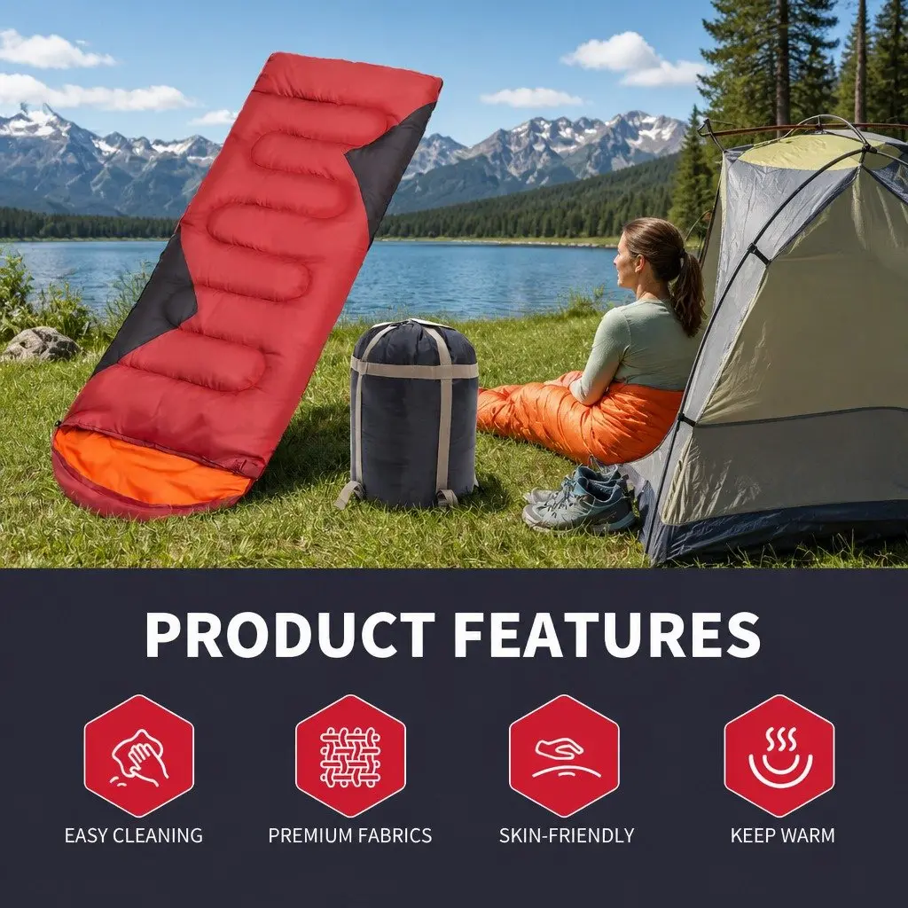 Sleeping Bag Rectangular Quilted Design Waterproof Envelope Camping Outdoor