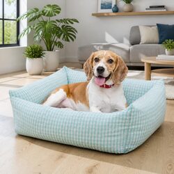 Comfortable Blue Check Pet Bed for Dogs and Cats