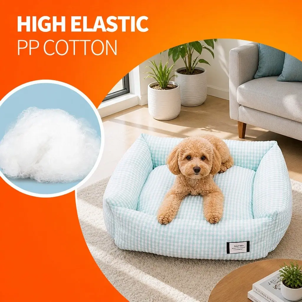 Pet Dogs Cat Bed Square Blue Check Calming Nest Removable Washable Puppy