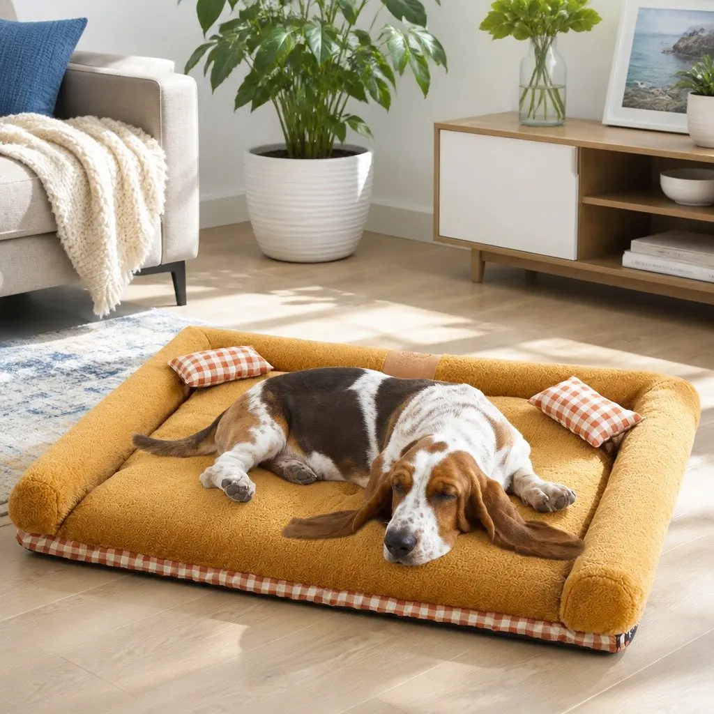 Dog Bed Large Soft Warm Calming Nest Mat Removable Washable PP Cotton Filling Brown