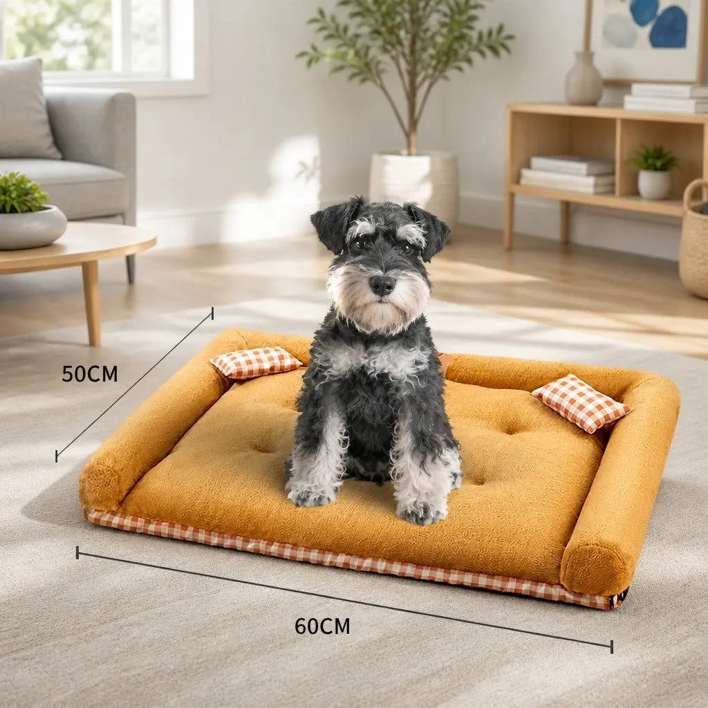 Dog Bed Medium Warm Removable Washable Soft Mat with Thickened Sponge Filling and Three Sided Pillows