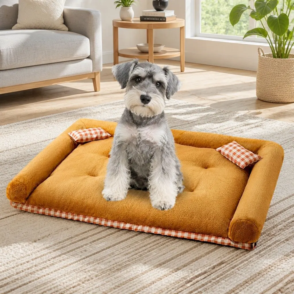 Dog Bed Medium Warm Removable Washable Soft Mat with Thickened Sponge Filling and Three Sided Pillows