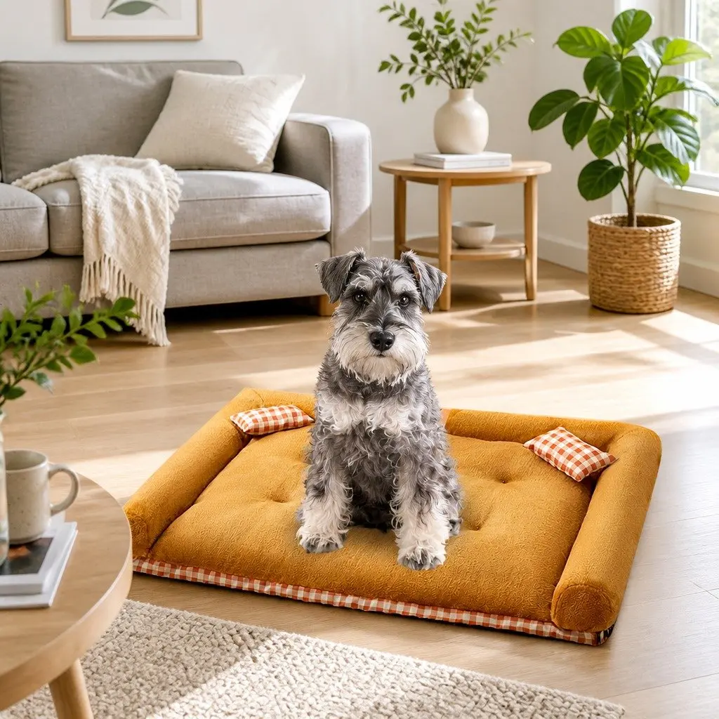 Dog Bed Medium Warm Removable Washable Soft Mat with Thickened Sponge Filling and Three Sided Pillows