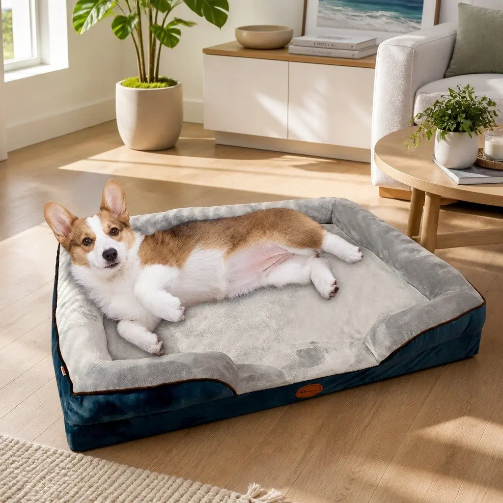 Dog Bed Sofa M Size Thickened Sponge Cushion Support Grey
