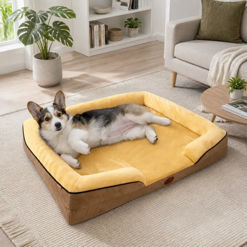 Dog Sofa Bed 75x60cm Thickened Sponge Deep Sleep Cushion Yellow