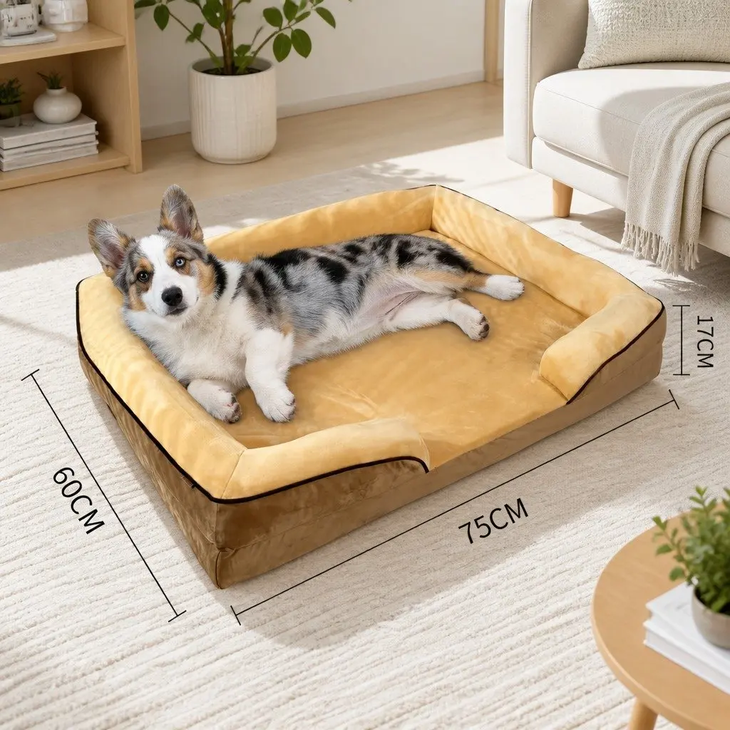 Dog Sofa Bed 75x60cm Thickened Sponge Deep Sleep Cushion Yellow