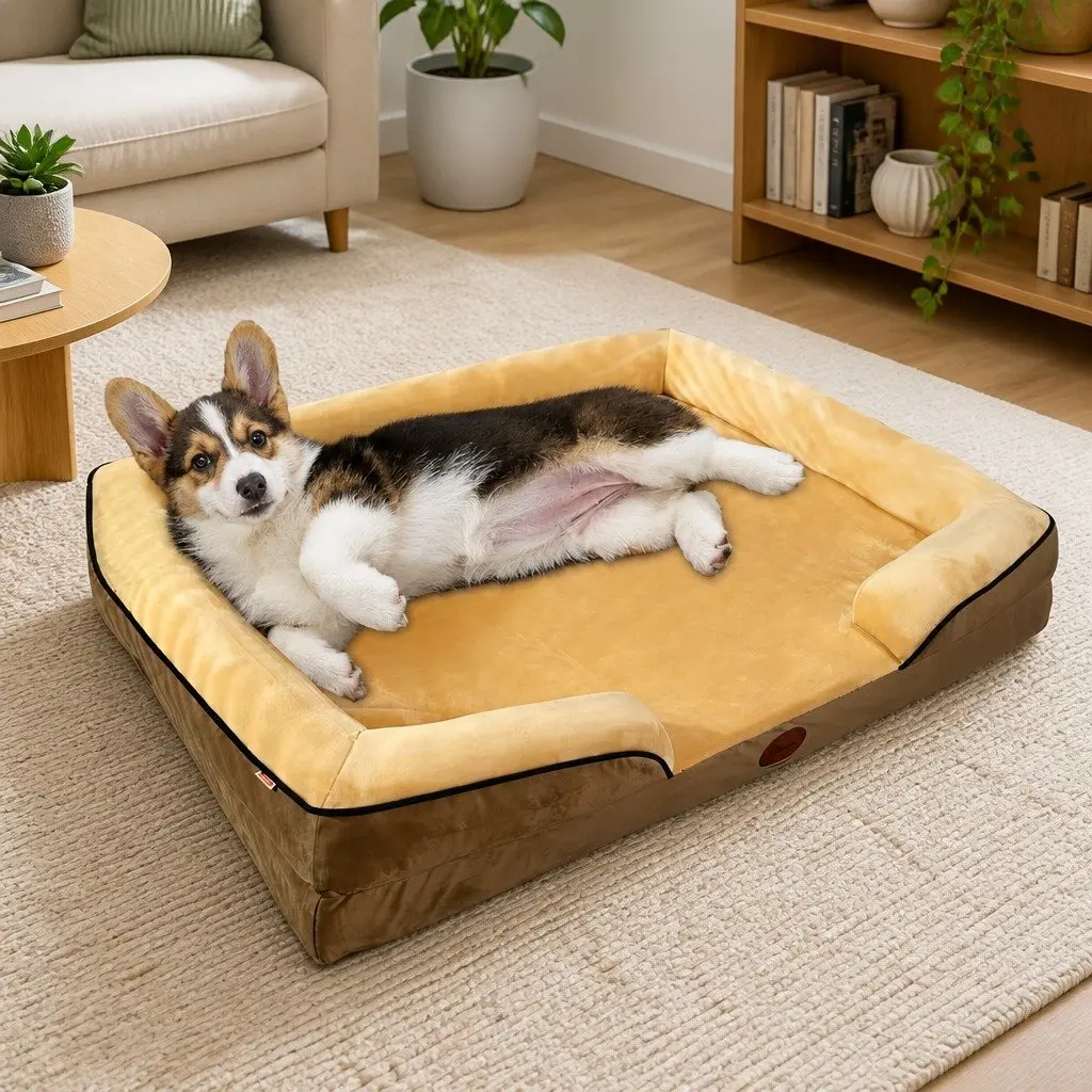 Dog Sofa Bed 75x60cm Thickened Sponge Deep Sleep Cushion Yellow