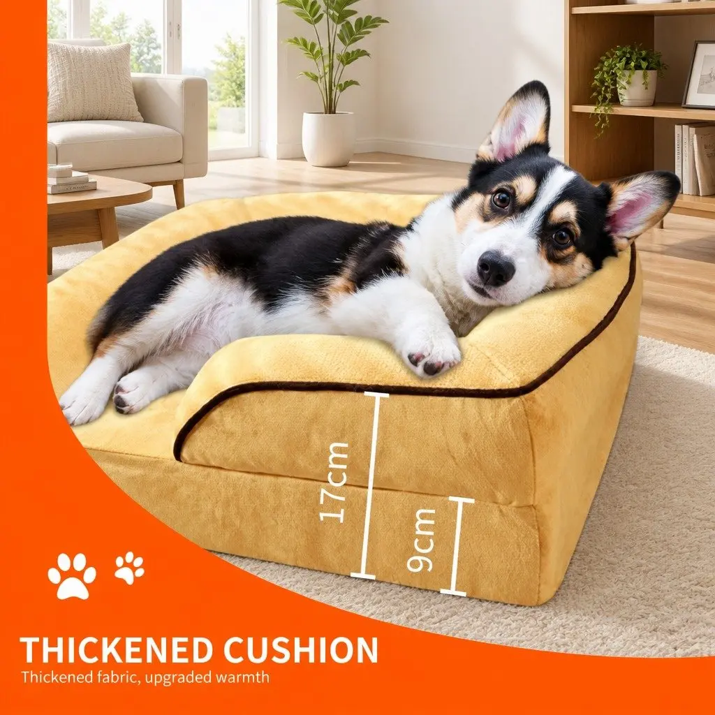 Dog Sofa Bed 75x60cm Thickened Sponge Deep Sleep Cushion Yellow