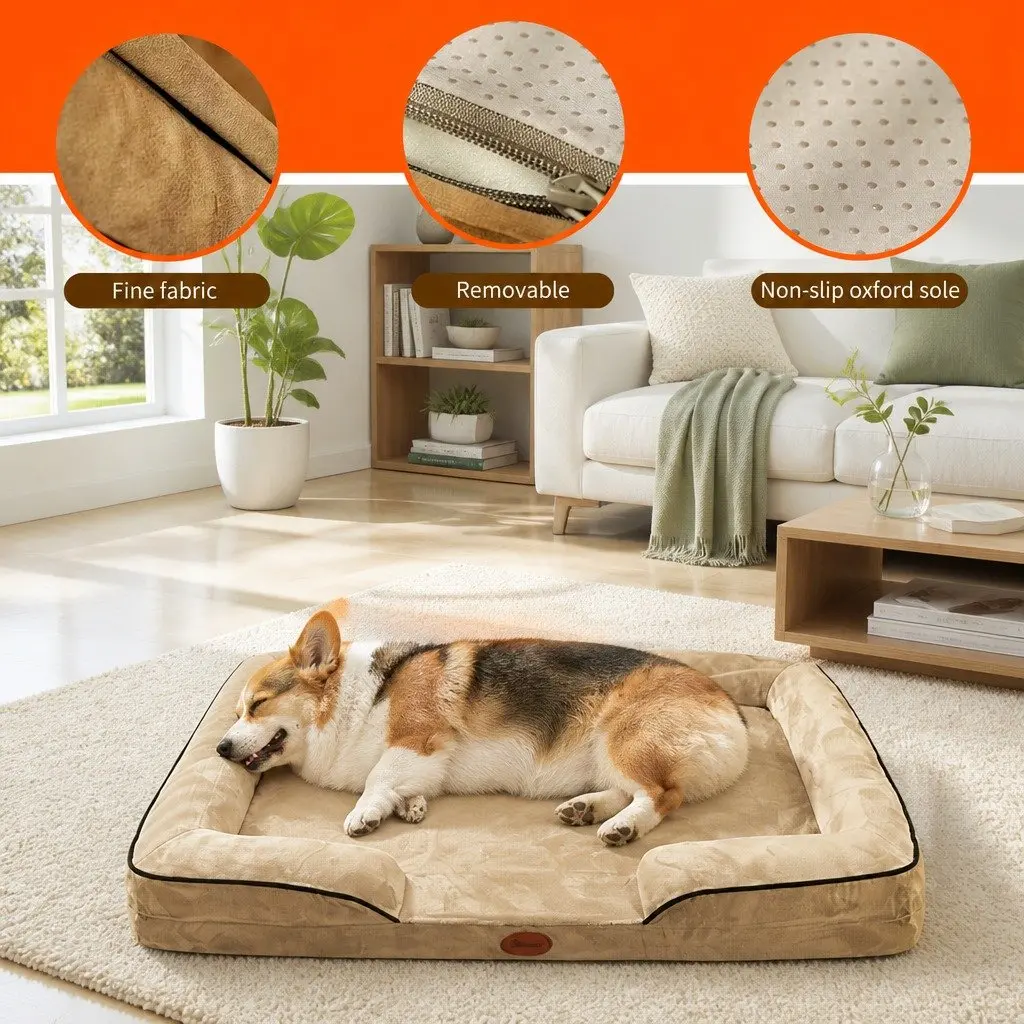 Dog Sofa Bed 75x60cm Thickened Sponge Deep Sleep Cushion Yellow