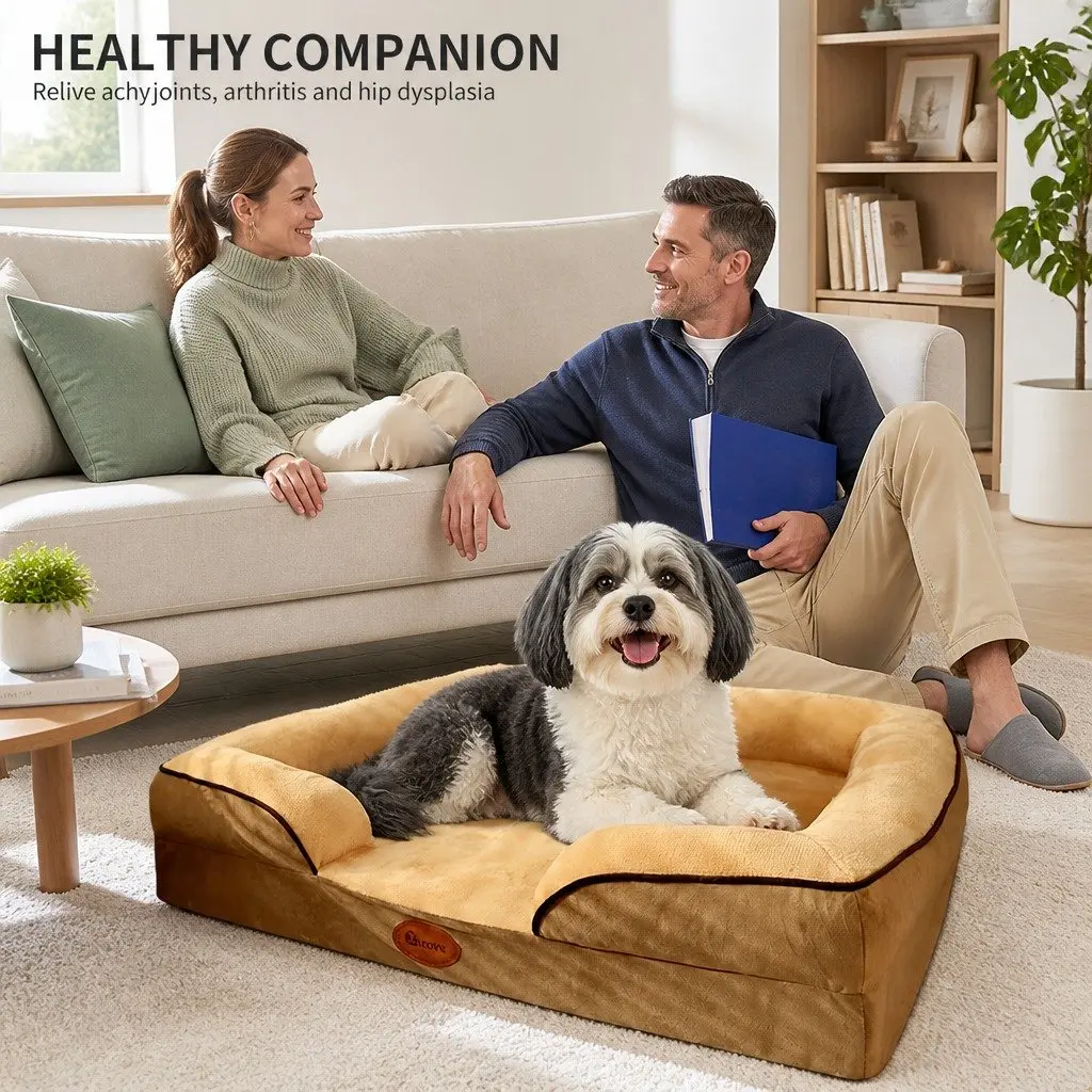 Dog Sofa Bed 75x60cm Thickened Sponge Deep Sleep Cushion Yellow
