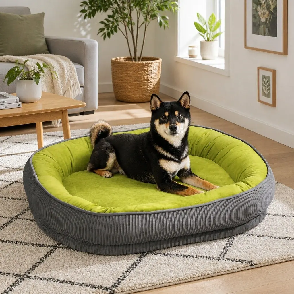 Oval Pet Bed 60x48cm Comfort Nest for Dogs Cats All-Round Restful Sleep