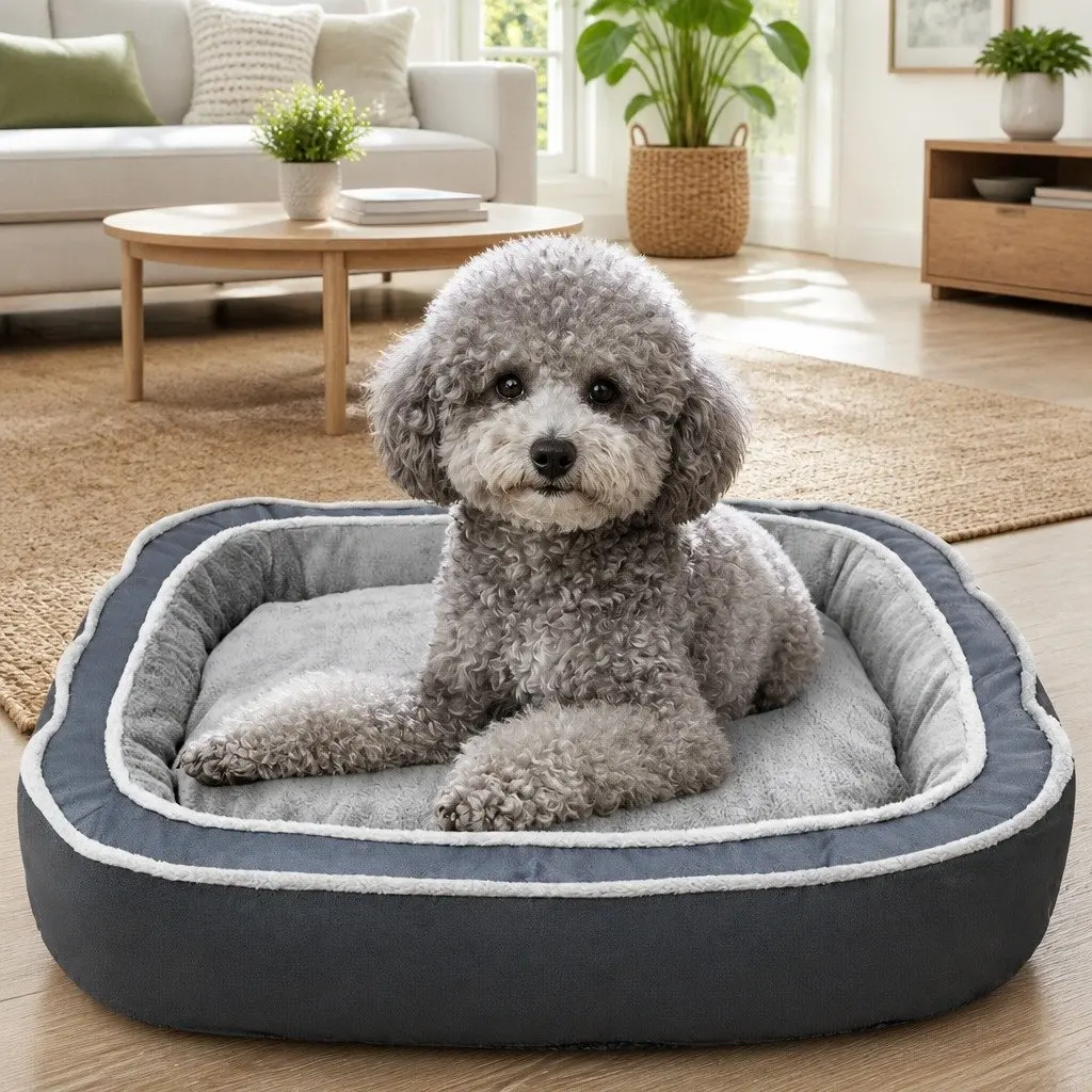 Oval Pet Bed 60x50x17cm Deep Sleep Removable Washable Cushion Blue