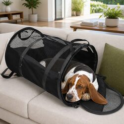 Convenient Black Pet Carrier for Travel and Home Use