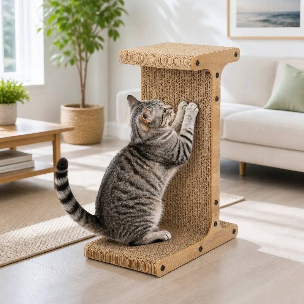 Cardboard Cat Scratch Board T-Jump Stand Kitten Scratcher Toy Lounge