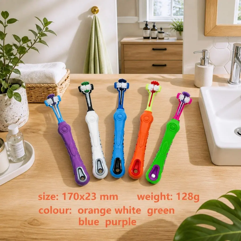 Three-Head Pet Toothbrush Multi-Angle Oral Cleaning Tool