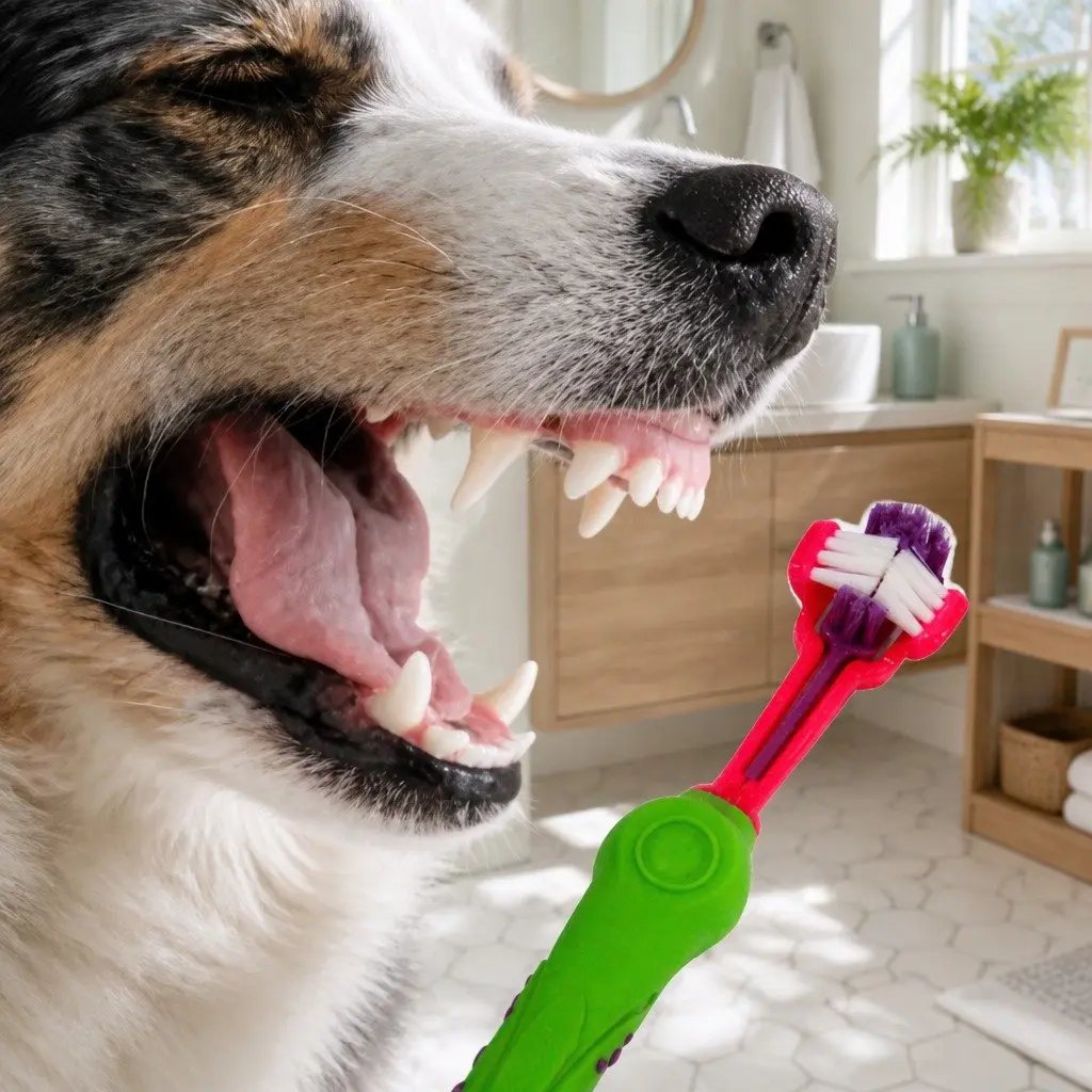 Three-Head Pet Toothbrush Multi-Angle Oral Cleaning Tool
